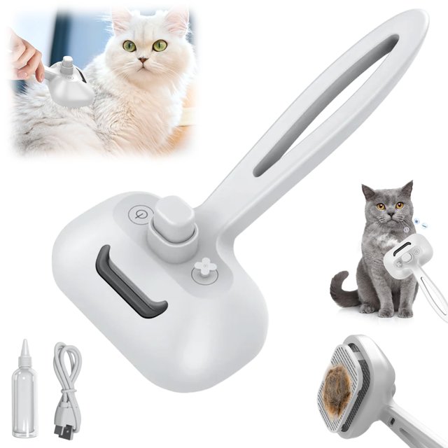 Pet Steam Brush Set For Dogs 2025 Self Cleaning Pet Brush Function Hair Removal Brushes For Home Use Portable Dog Cat Grooming Brushes For Owners (White)