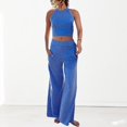thumbnail image 2 of Ensemble Pantalon 2 Pcs Décontracté Col Rond Poches Tenue de Vacances (Noir S), 2 of 9