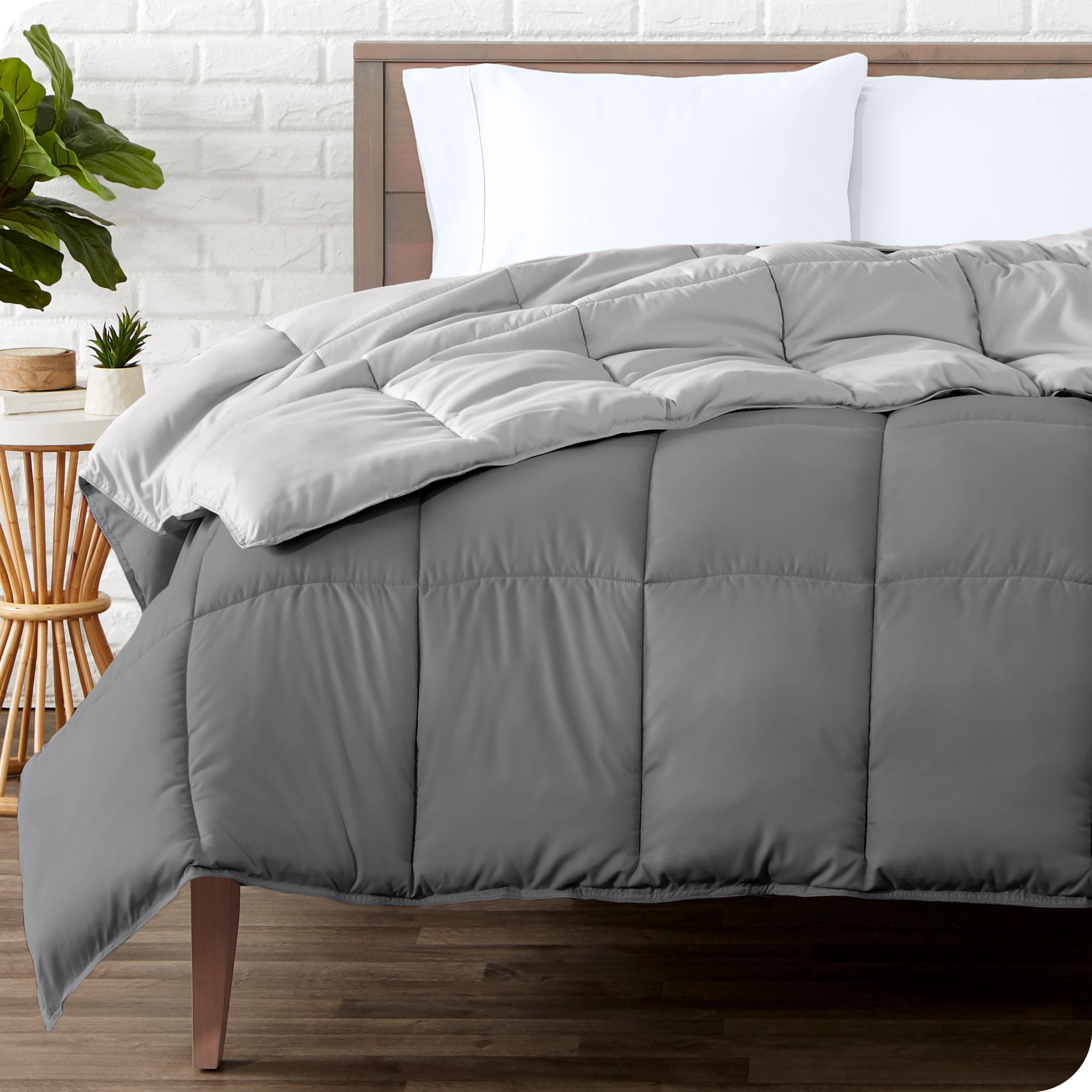 Bare Home Ultra-Soft Reversible Comforter - Goose Down Alternative - Twin/Twin XL, Gray/Light Gray