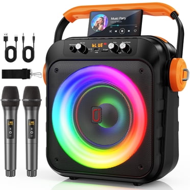 JYX Karaoke Machine with 6.8" Subwoofers, Portable Bluetooth Speaker with 2 Microphones , Wireless Karaoke Speaker for Adult, MS80
