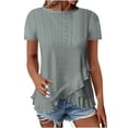 thumbnail image 2 of Frostluinai Summer T Shirts for Women Short Sleeve Eyelet Embroidery Shirts Crew Neck Solid Color Tops Flowy Ruffle Irregular Hem Tshirts, 2 of 6