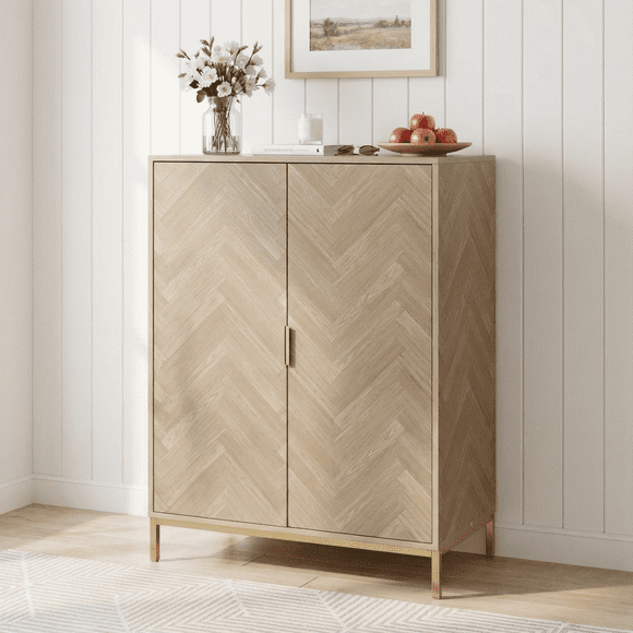Eumyviv 43" Height Accent Sideboards and Buffet Cabinet, 2 Doors Storage Chest with Adjustable Shelves for Living Room, Kitchen, Hallway, Brown,H0034
