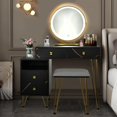 thumbnail image 2 of Giantex Ensemble de Coiffeuse avec Miroir Éclairé, Table de Maquillage Moderne avec Armoire de Rangement, Luminosité Réglable et Écran Tactile pour Chambre, Noir, 2 of 10