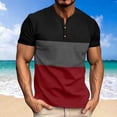 thumbnail image 2 of Men's Color Block Short Sleeve T-Shirt Henley Neck Slim Fit Tee Shirts Wine M, 2 of 6