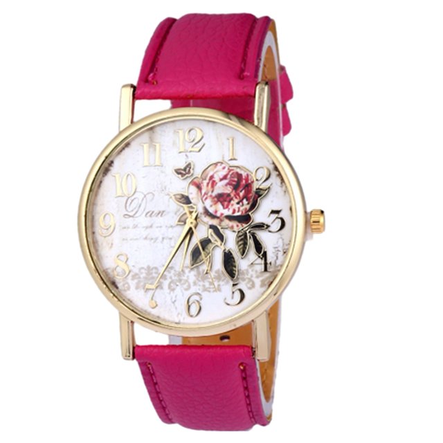 LYMAYTER Stylish Ladies Watch Stylish Women's Rose Pattern Watch - Faux Leather Strap, Quartz Movement