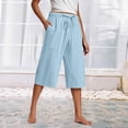 thumbnail image 2 of Kaemgyyd Womens Plus Size Capris Lounge Drawstring Cotton Linen Bermuda Shorts Flowy Wide Leg Beach Vaction Cropped Trousers, 2 of 6