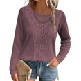 thumbnail image 2 of Penkiiy Pull Décontracté à Manches Longues pour Femmes, Col Rond, Crochet, Léger, Tricoté, Pull-Over, Hauts TG Rose Vif, 2 of 7