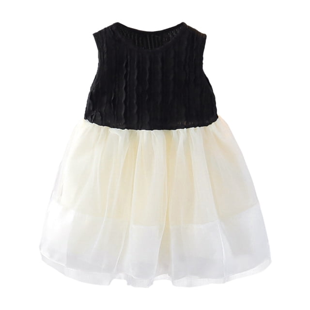FAOWME Robe d'Été pour Filles Robe de Plage Étoilée Robe de Fête pour Enfants Robe d'Été Étoilée Robe de Fête de Plage Jupe pour Petite Fille Manches Courtes Noir 4-5 Ans