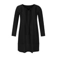 thumbnail image 4 of Pisexur Robe pour Femme Grande Taille Col en V Coton Décontractée Ample Droite Tunique Smock Robes d'Automne Robe de Vacances Manches 3/4 Poche, 4 of 8
