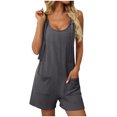 thumbnail image 2 of Aqestyerly Combinaison Courte Unie pour Femme Sans Manches à Col Rond avec Poches Confortable Décontractée une Pièce, 2 of 8