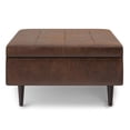 thumbnail image 3 of Simpli Home Shay Mi-Siècle Petit Pouf de Rangement Table Basse avec Couvercle Relevable et Grand Espace de Rangement Intérieur, Similicuir Brun Châtaigne Vieilli, 3 of 9