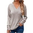 thumbnail image 1 of MeetoTime Women's V-Neck Ribbed Long Sleeve Tunic Tops Fall Casual Solid Color Stretchy Knit Sweater Pullover, 1 of 1