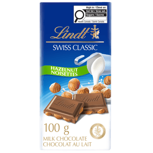 Lindt SWISS CLASSIC Barre de chocolat au lait de noisettes, 100 Grams