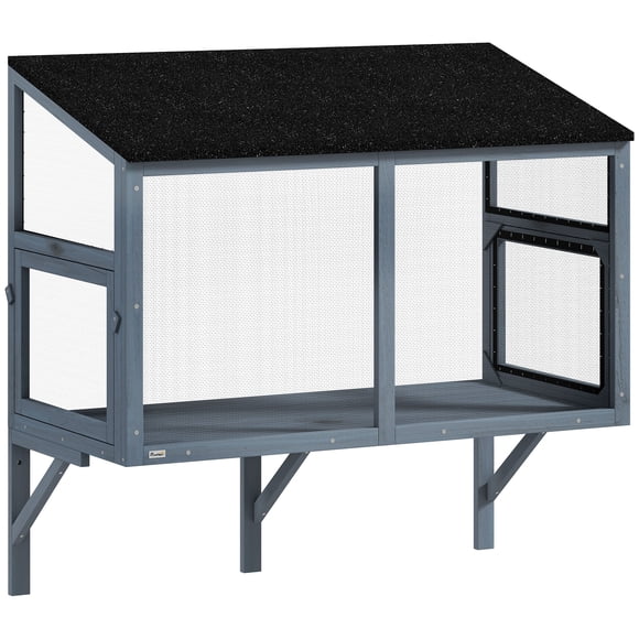 PawHut Enclos Extérieur Catio pour Fenêtre, Niche Extérieure pour Chat, 39,4 Po L, Gris