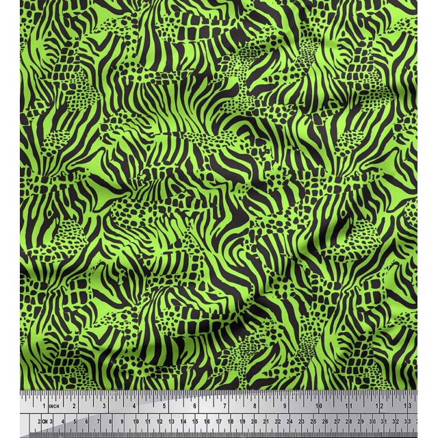 Soimoi Green Velvet Fabric Leopard & Wild Animal Skin Print Sewing Fabric BTY 58 Inch Wide