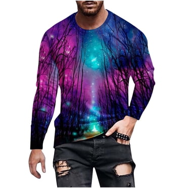 Meichang T-Shirt à Manches Longues pour Homme en Coton, T-Shirts Graphiques pour Hommes Décontractés à Imprimé 3D d'Illusion d'Optique, T-Shirts Mode à Col Rond, Chandails à Manches Longues pour Hommes