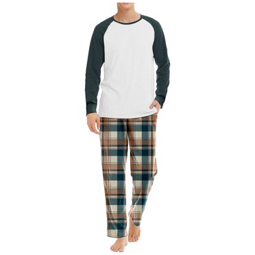 GDREDA Pyjama pour Homme Masculin Automne et Hiver sous-Vêtement d'Intérieur Haut à Manches Raglan et Pantalon à Carreaux Ensemble Deux Pièces de Tenue d'Intérieur Pyjama et Vêtement de Détente pour Homme Vert Menthe,G