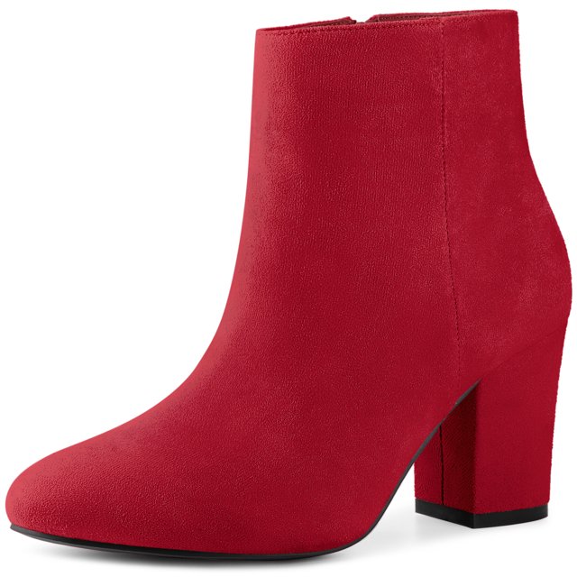 Unique Bargains Bottines à Talons Hauts Épais à Bout Rond pour Femme Rouge (Taille 7)