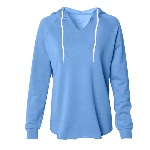 Penkiiy Chandails à Capuche à Manches Longues pour Femmes, Col en V, Légers, Surdimensionnés, Chandails Molletonnés à Enfiler, Tuniques Décontractées, Chemises, m Bleu