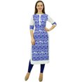 thumbnail image 3 of Phagun Kurta Droite Bleue pour Femmes Manches 3/4 Imprimée Décontractée Kurti-4, 3 of 3