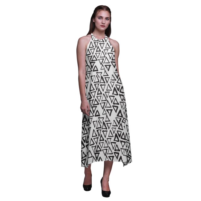 Bimba Geometric Printed Women Backless Halter Neck Summer Holiday BeachDress-XXX-Large