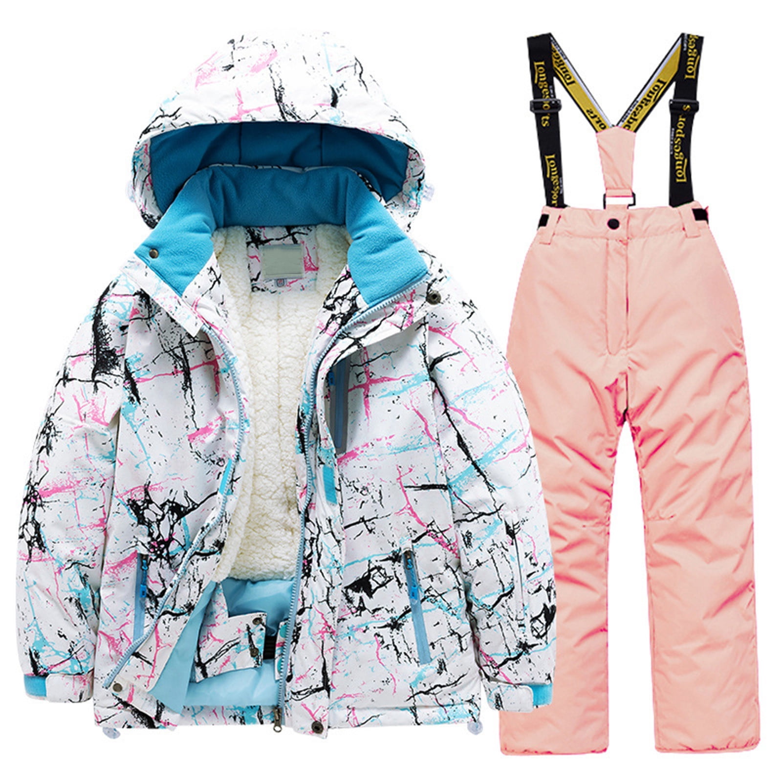 Hiiyo Winter Kids Fleece Lined Ski Jacket & Pants Set Winter Snowboarding Snow Suits
