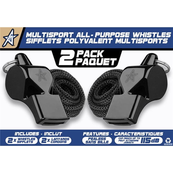 Whistles with Lanyards Set of 2 All-Purpose for Multi-sport - Black