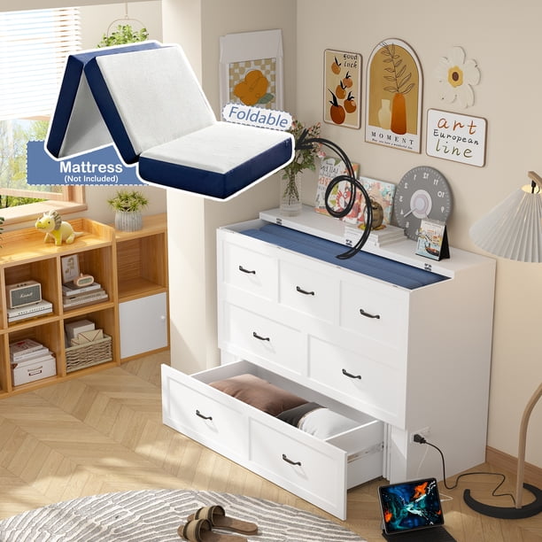 OxyLife Queen MDF Murpy Bed with Drawer and USB Charging Station