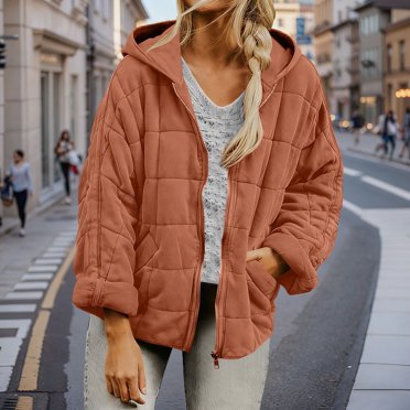 Mceream Vestes Matelassées pour Femmes Décontractées Légères à Col Montant à Manches Longues Surdimensionnées à Fermeture Éclair Manteaux d'Hiver Grande Taille Vêtements d'Extérieur Camperas de Invierno Mujer Orange TG