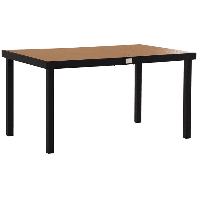 Outsunny Table à Manger d'Extérieur pour 6, Pièce de Mobilier de patio Rectangulaire avec Plateau à Lattes Aspect Bois et Pattes en Aluminium Noir Durables. la Table Mesure 55 Pouces de long, 35,5 Pouces de Large et 29,25 Pouces de Haut, Idéale pour les Repas en Plein Air sur patios Ou Terrasses. des Patins de Pieds Antidérapants Ajustables Offrent de la Stabilité.