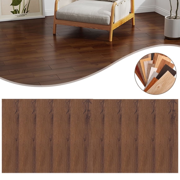 10 Pcs Wood Grain Peel and Stick Vinyl Floor Tiles, Self-Adhesive Waterproof Flooring Planks, Scratch & Heat Resistant Wood Look Tile, DIY Floor for Bedroom, Living Room, Bathroom and Kitchen