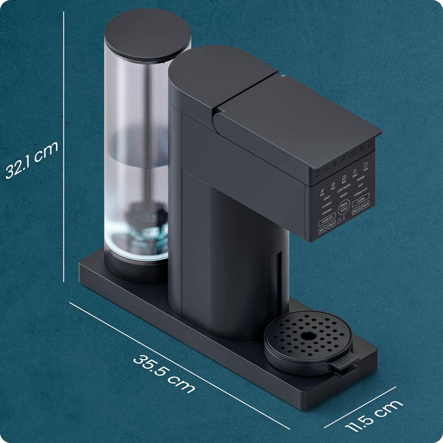 Chefman Caffeinator Cafetière monoservice, compatible avec les dosettes et le café moulu, réservoir de 45 oz. Réservoir - Noir, Nouveau