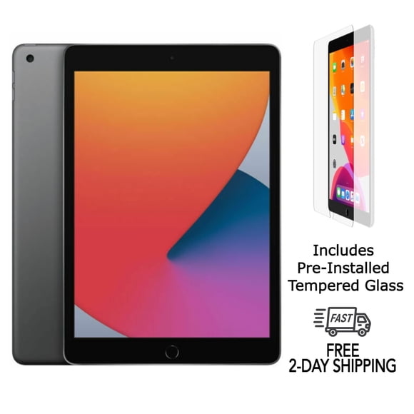 Refurbished Apple iPad 8th Gen w/ Pre-Installed Tempered Glass (WiFi + Cellular Unlocked) 32GB Space Gray (Grade A)