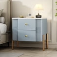 thumbnail image 1 of Cobear Modern Nightstand with 2 Storage Drawer Fluted Bedside Table Golden Metal Handles and Legs End Table for Living Room Bedroom Easy Assembly Blue, 1 of 15