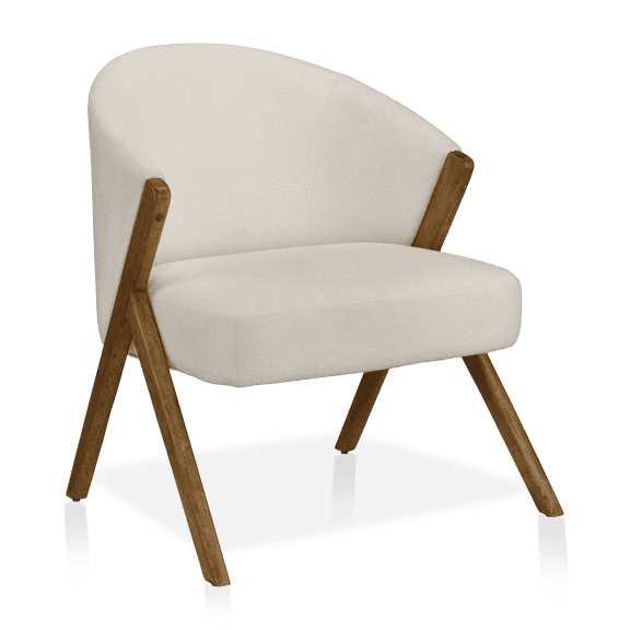 Bouclair Off White Fabric and Wood Accent Chair