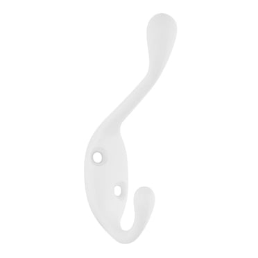 Era Double Hook White, 2 Prong Metal Hook  Wall Mounted with Screws 1 Pc.