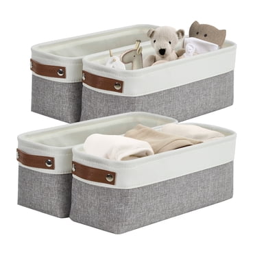 DECOMOMO Small Basket for Bathroom Organization, Narrow Storage Baskets for Shelves and Toilet Paper Storage (Grey & White - Set of 4)