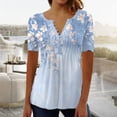thumbnail image 1 of EGNMCR T-Shirts pour Femmes Femmes Mode Été Pli Imprimé Régulier Femmes Manches Courtes Col en V Bouton Haut, 1 of 3