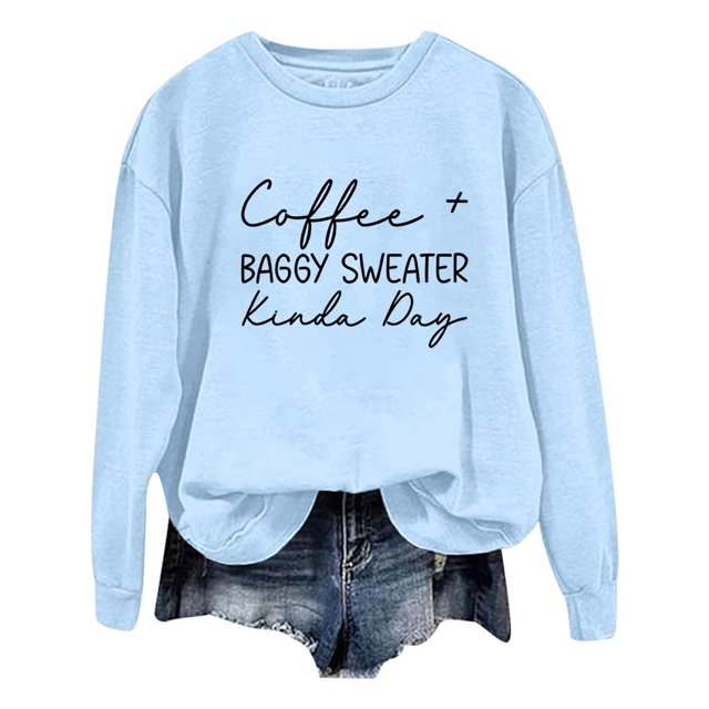 WEAIXIMIUNG Custom Sweatshirt Ladies Fashion Leisure Pure Color Loose Long Sleeved Printed Letters Round Collar