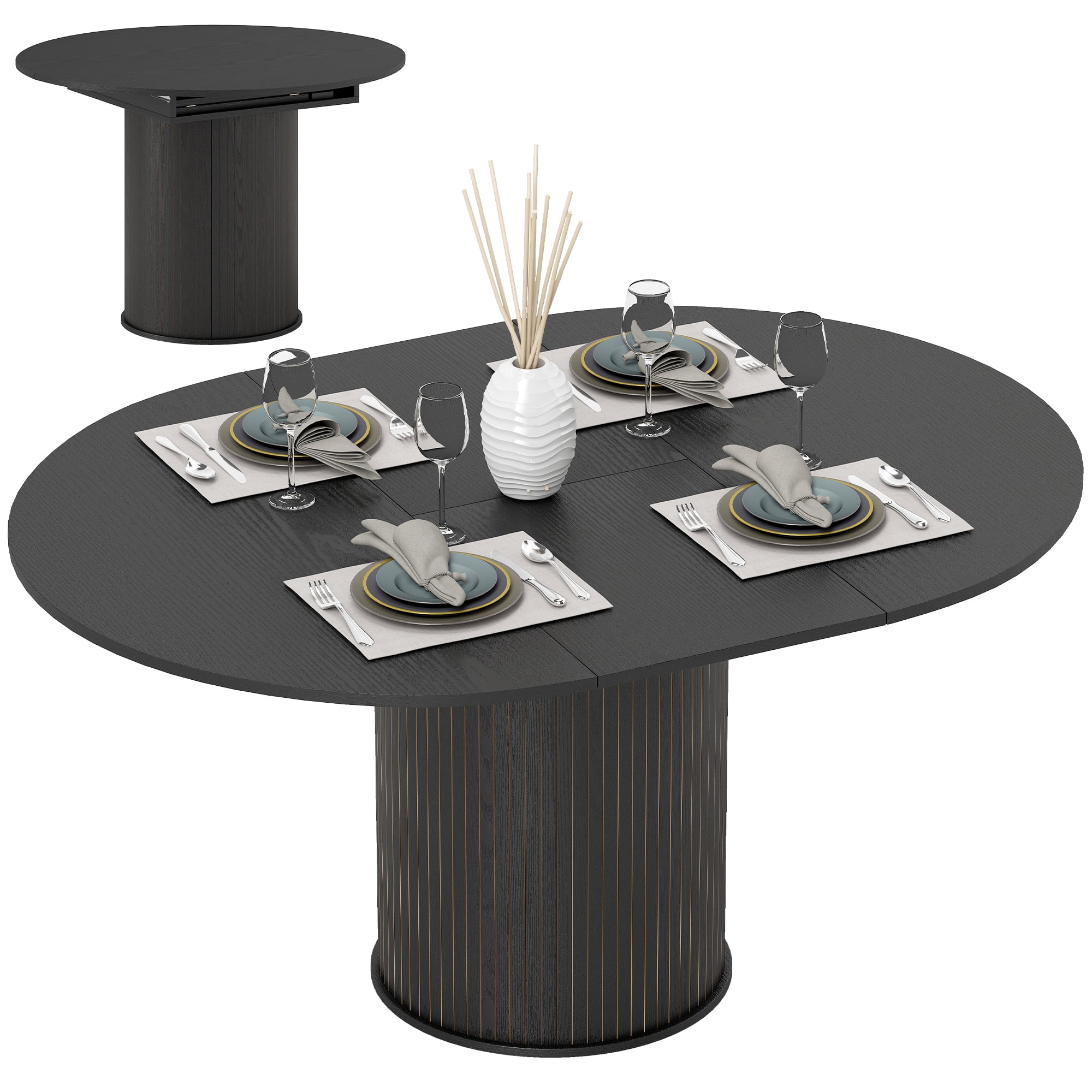 HOMCOM Extendable Dining Table 43.5"-59" Farmhouse Kitchen Table Black