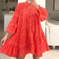 thumbnail image 1 of Robe Décontractée Élégante de Rue pour Femme, Col en V, Manches Sept-Huitièmes, Volants, Robes d'Été Mode, Dentelle Jacquard Ajourée, Robes Courtes, 1 of 7