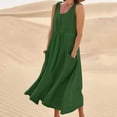 thumbnail image 2 of Pisexur Robe d'Été pour Femme Grande Taille en Coton et Lin, Robes Sans Manches à Col Rond, Robe Maxi Décontractée Ample et Confortable, Robe Hawaïenne de Plage, Mode Fluide, Basique, Couleur Unie, Robe Soleil avec Poches, P-5TG, 2 of 6
