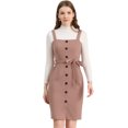 thumbnail image 1 of INSPIRE CHIC Robe Chasuble pour Femme à Boutons devant, Taille à Nouer, Bretelles Extensibles, Tablier Salopette Rose m, 1 of 6