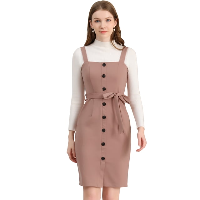 INSPIRE CHIC Robe Chasuble pour Femme à Boutons devant, Taille à Nouer, Bretelles Extensibles, Tablier Salopette Rose m