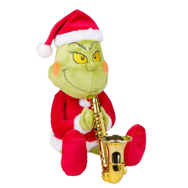 Animated Plush Grinch in Santa Suit w/ Saxophone Dr. Seuss