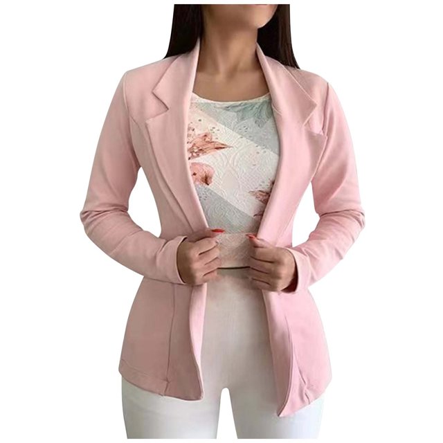 Yuyuzo Womens Blazer Lapel Collar Long Sleeve Open Front Button Tunic Tops Solid Color Fall Suit