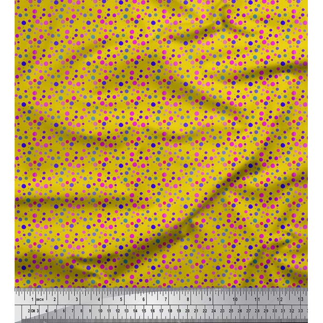 Soimoi Yellow polyester Crepe Fabric Polka Dots Fabric Prints By Yard 42 Inch Wide