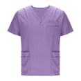 thumbnail image 5 of JDQJBZ Unisex Solid Color V Neck Pocket Top Short Sleeve Casual Work Shirt, 5 of 5
