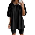 thumbnail image 2 of Ketyyh-chn99 Ensemble Détente 2 Pcs pour Femmes Shorts en Lin Femme Manches Courtes Col Rond Pyjama Tenue de Nuit Ensemble 2 Pcs Noir,P, 2 of 5