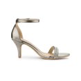 thumbnail image 3 of BLISSFUL STEP Women's Solid Color Open Toe Rhines Ankle Strap Stiletto Sandals Gunmetal 10, 3 of 8